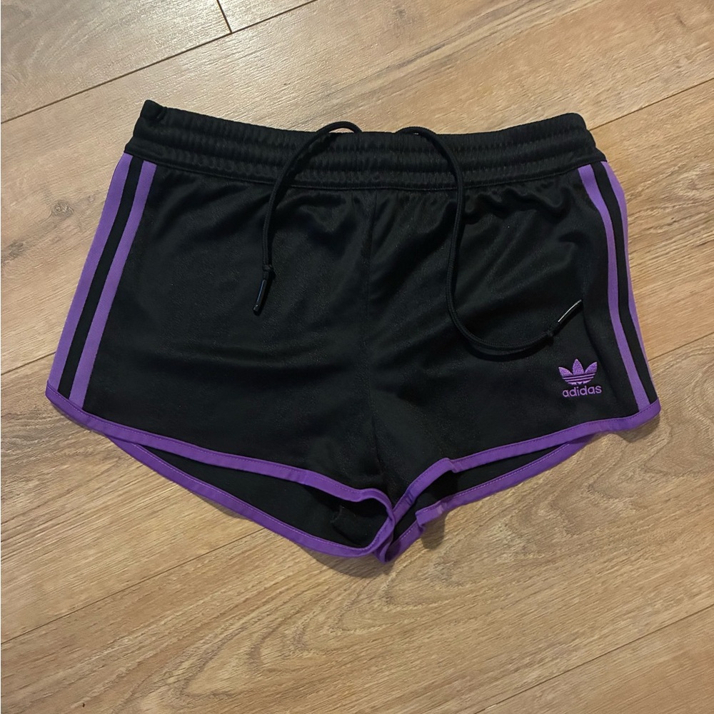 Adidas Women's Athletic Shorts Black with Purple Trim